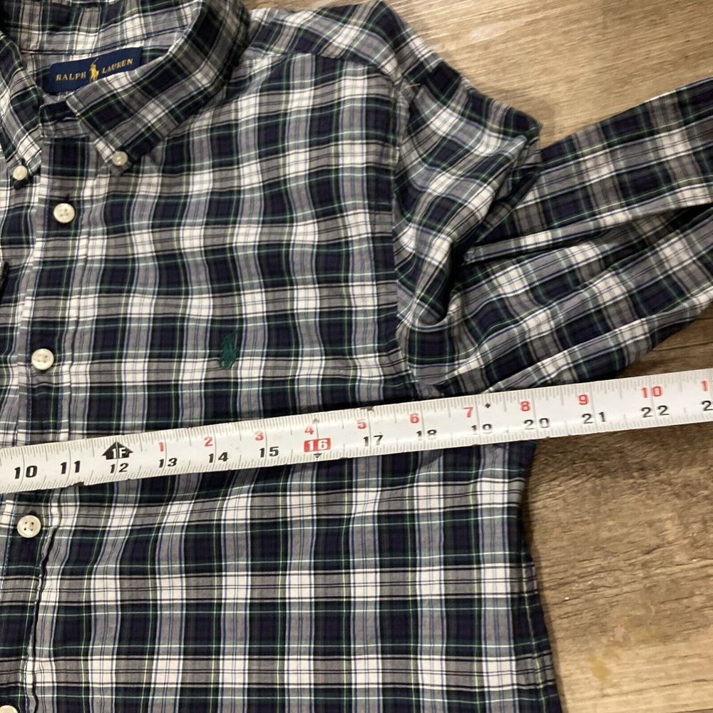Ralph Lauren Kids XL 18-20 Plaid Button Down Shirt Navy Green White Cotton - Picture 5 of 9